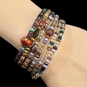 Multi-Color Beaded Coil Wrap Bracelet multi color beads